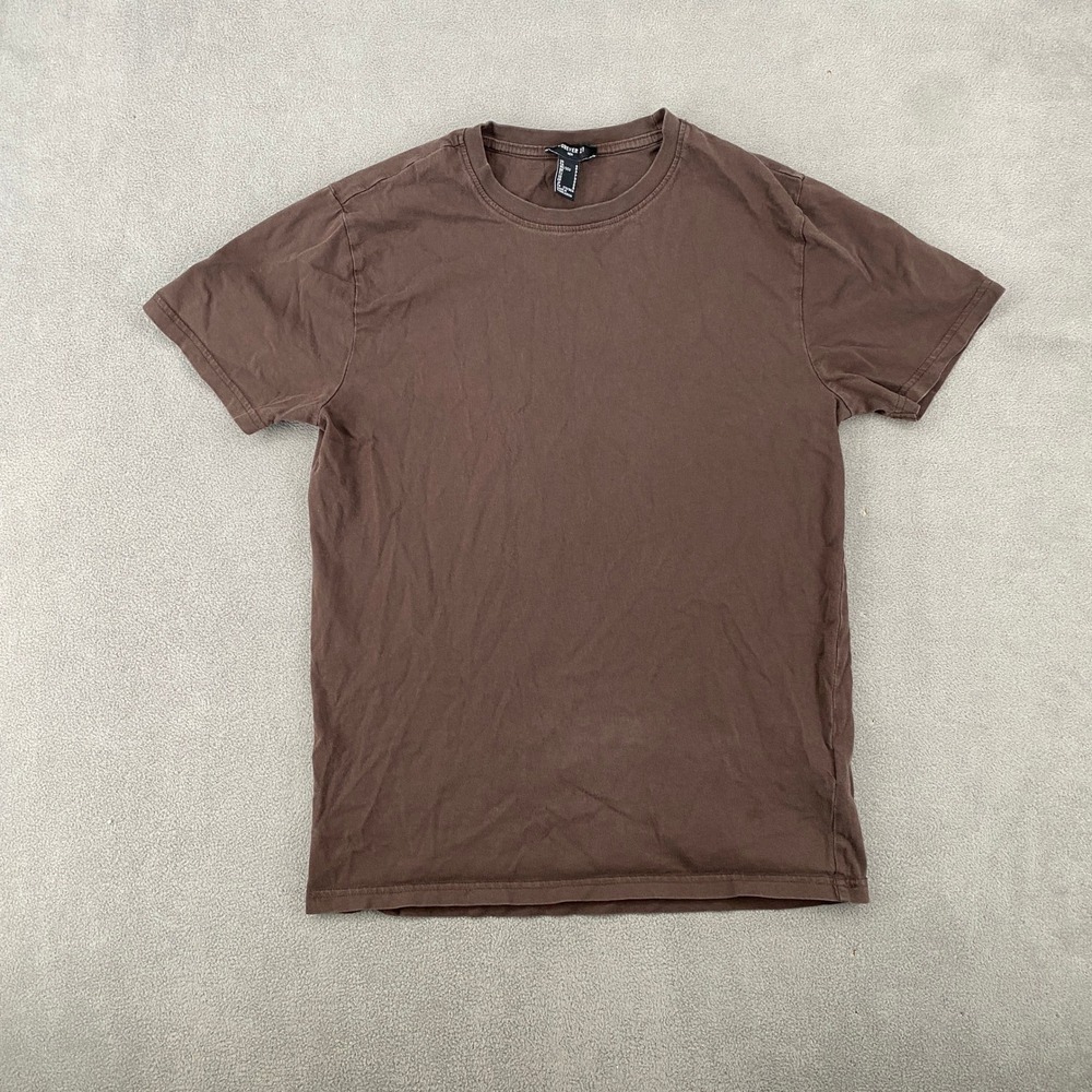 Forever 21 Men Brown Short Sleeve‎ Crewneck T-Shirt Solid Basic Small